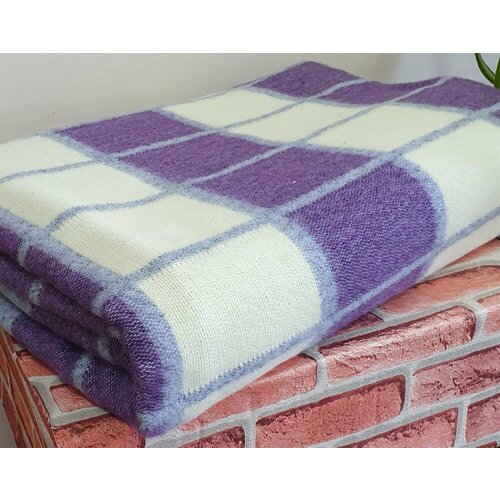 Одеяло полушерстяное (серо-сиренево-жёлтая клетка) 140х205