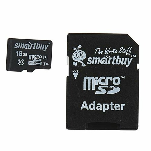 Карта памяти Smartbuy microSD, 16 Гб, SDHC, класс 10, с адаптером SD