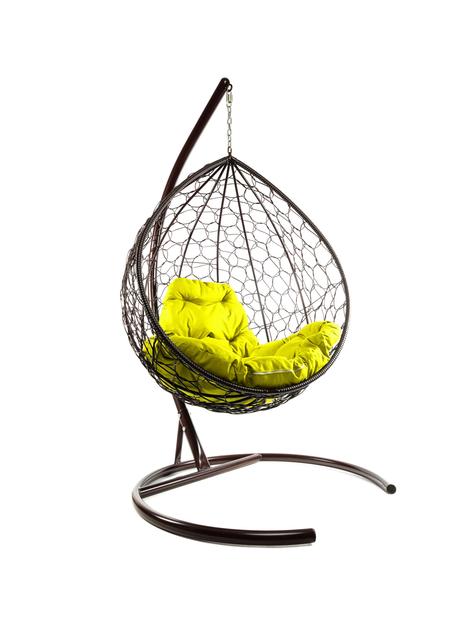 Подвесное кресло M-group капля с ротангом коричневое жёлтая подушка