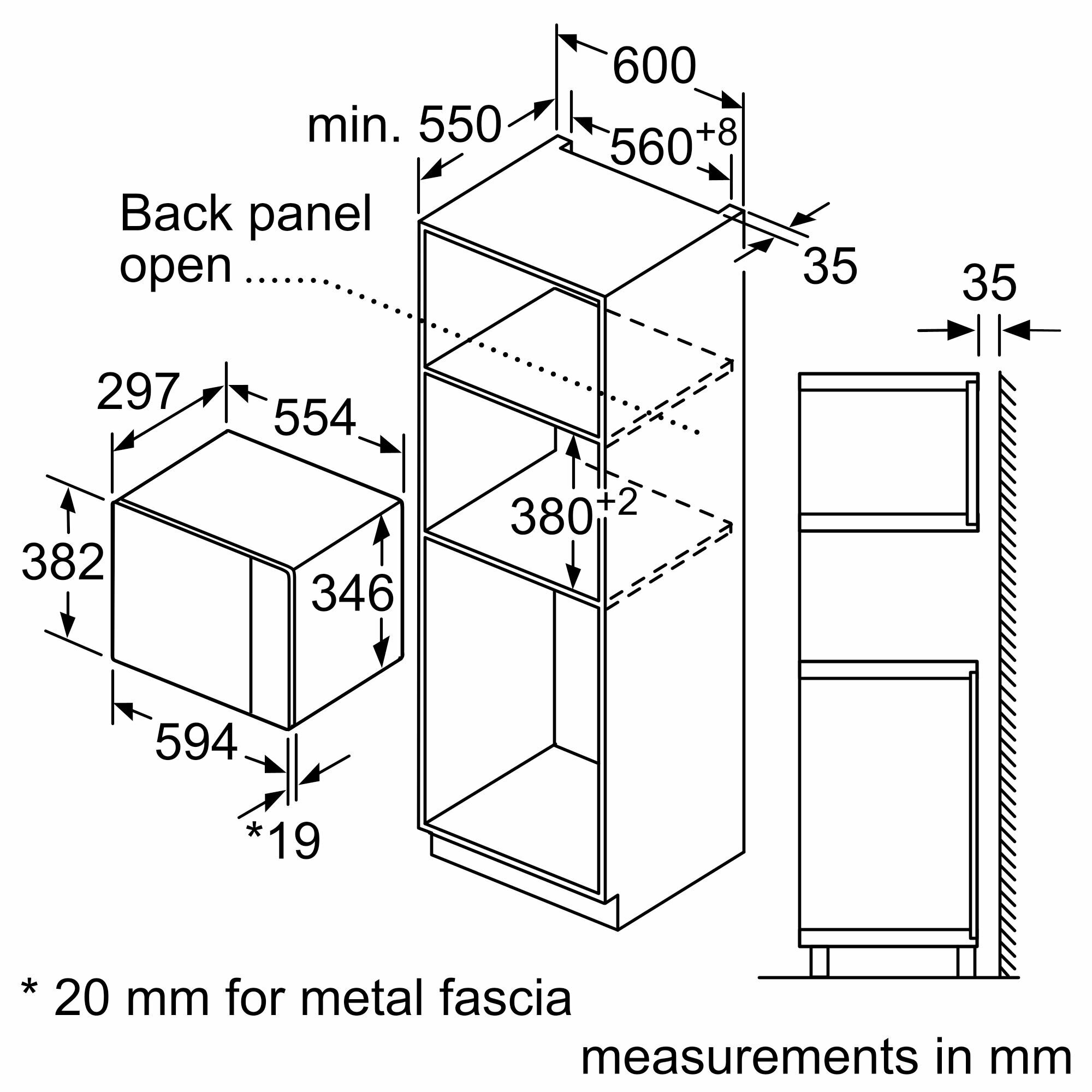 Встраиваемые микроволновые печи Balay Микроволновая печь Bosch BFL524MS0, встраиваемая, 20л, 800Вт, нержавеющая сталь