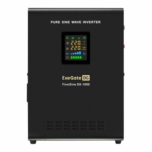 Инвертор ExeGate FineSine SX-1000/HR 12-65 (12В, 65Ач) 1000 В·А, EURO, розеток - 2 (EX296549RUS) (в комплекте внешний аккумулятор)