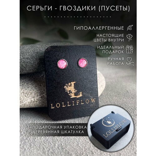 Серьги пусеты LOLLIFLOW Серьги - гвоздики / пусеты LOLLIFLOW, эпоксидная смола, сухоцветы, белый, розовый