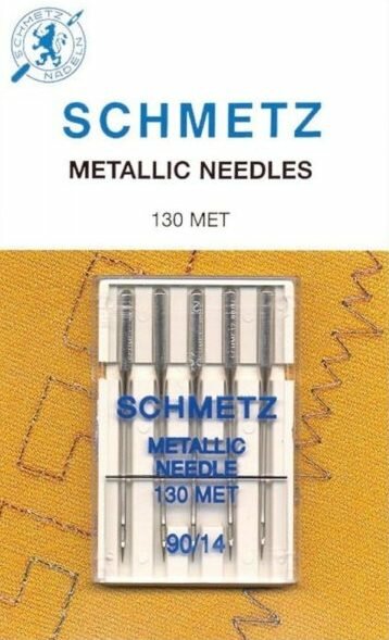 Иглы для швейных машин SCHMETZ METALLIC, для металлизированных нитей, №90, 5шт, 1шт