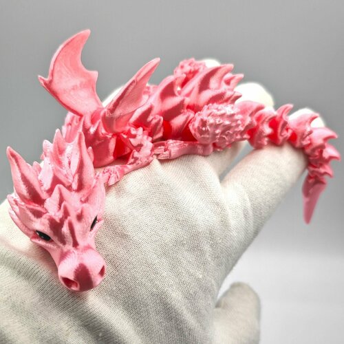 Дракон подвижный Дракон Дарки - игрушка антистресс подарок 23 см сувенир 3D Rearl-Pink 490₽