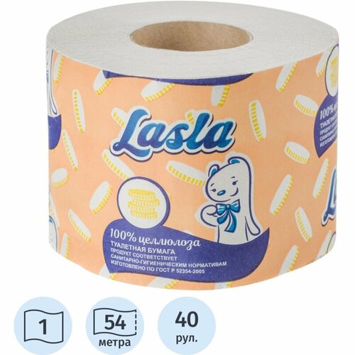 Туалетная бумага КНР Lasla 1 слой белая тиснение перфорация 100 целлюлоза 54 м 40 рулонов 2494₽