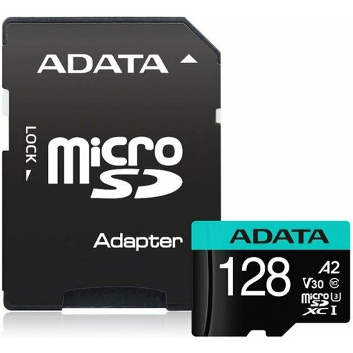 комплект 2 штук карта памяти a data microsdhc 16gb ausdh16guicl10 ra1 Флеш карта microSDHC 128Gb Class10 A-Data AUSDX128GUI3V30SA2-RA1 Premier Pro + adapter