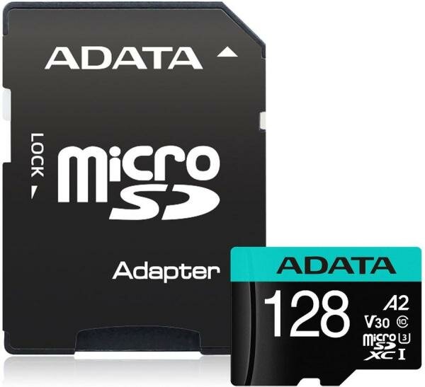 Флеш карта microSDHC 128Gb Class10 A-Data AUSDX128GUI3V30SA2-RA1 Premier Pro + adapter