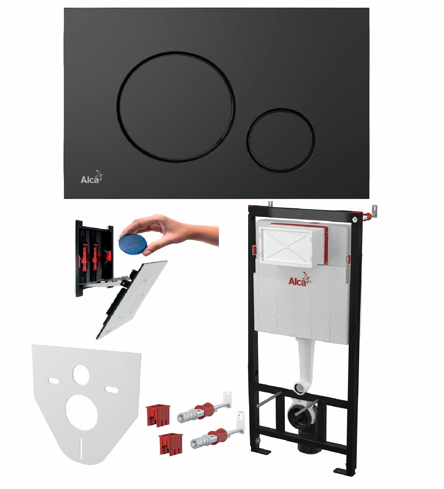 Alcaplast Set 4v1 Инсталляция с Черной матовой клавишей смыва +крепеж + прокладка AM101/1120-4:1 RU M678-0001