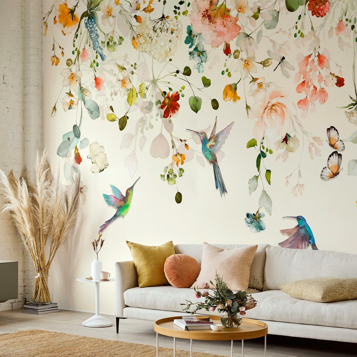 фото Фотообои флизелиновые с виниловым покрытием VEROL "Цветы и колибри", 400х283 см, моющиеся обои на стену, декор для дома