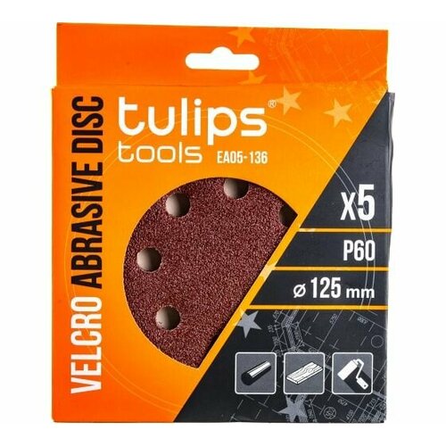 Диск шлифовальный с липучкой 5 шт 125 мм P60 Tulips tools EA05-136 1252₽