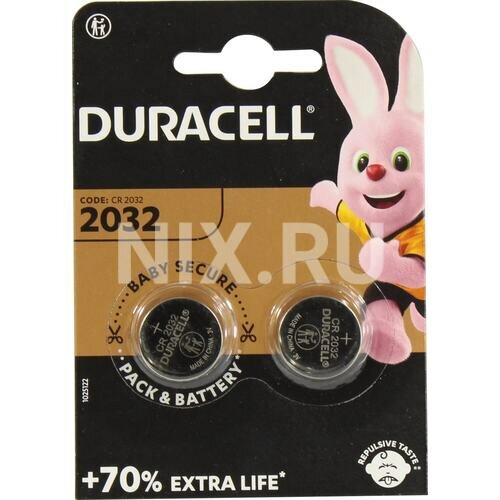 Батарейка DURACELL CR2032 BL2, упаковка 2 шт.