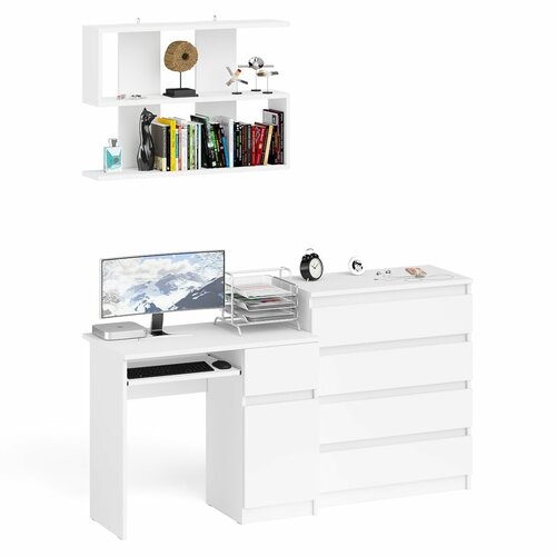 Комод СВК Мори МК800 4 ящика с однотумбовым столом МС-1 правый и полкой белый 18070₽