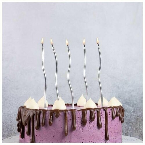 Свечи для торта Весёлая затея Волна серебро с подст 13см 12шт 265₽