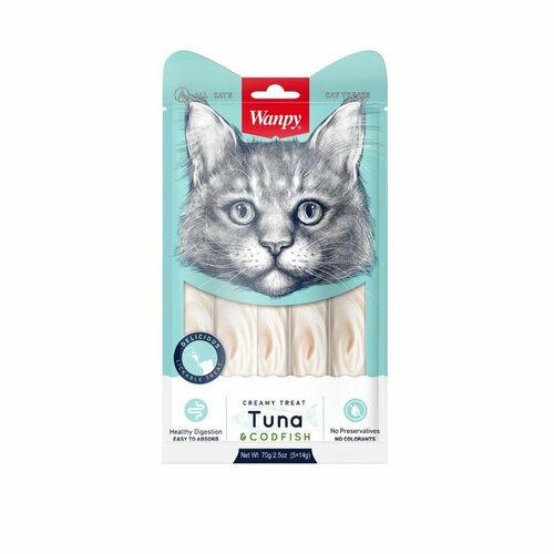 фото Лакомство wanpy cat нежное пюре из тунца и трески для кошек (70 г, тунец и треска)