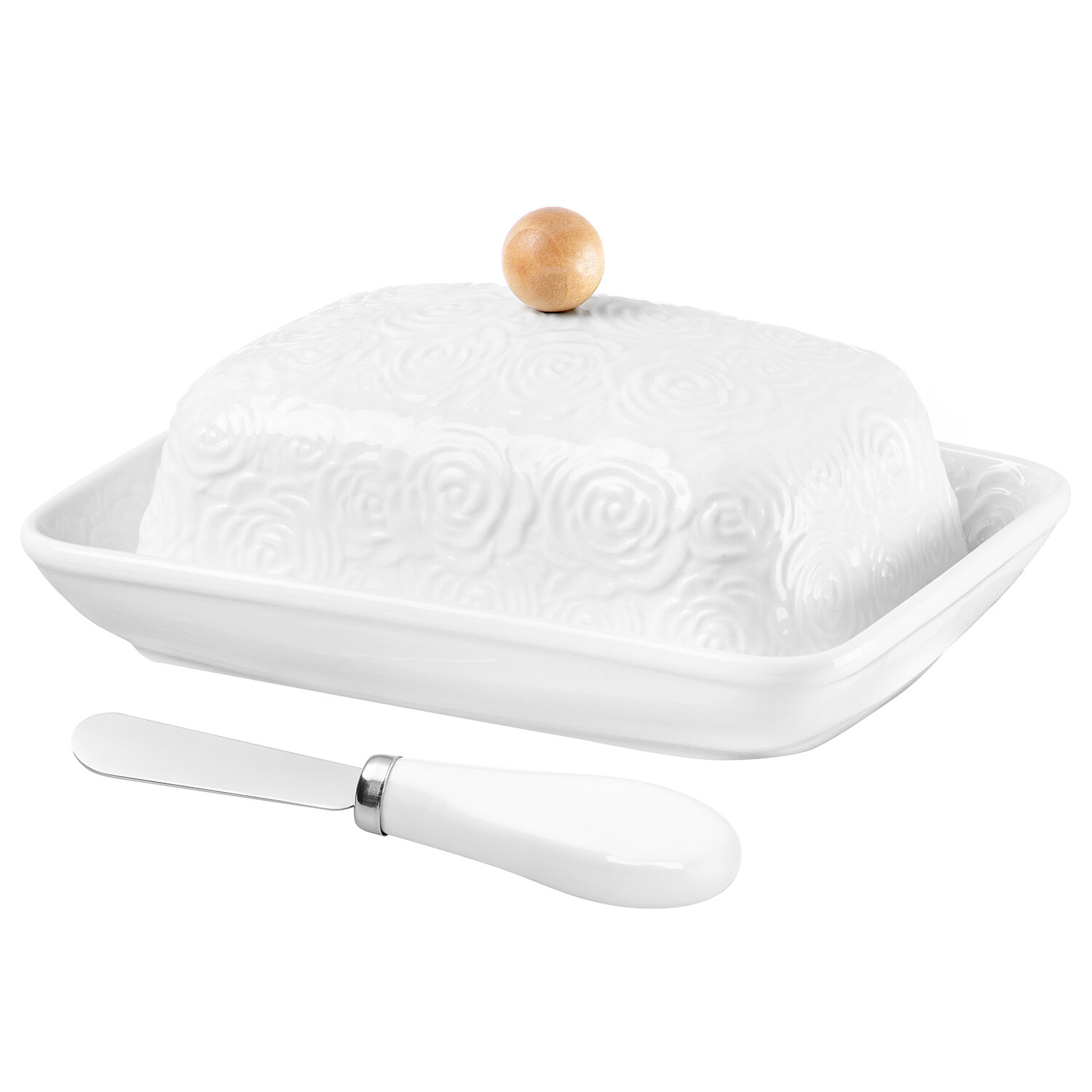 фото Масленка 16х12,2х8,3 см Elan Gallery Розы с ножом