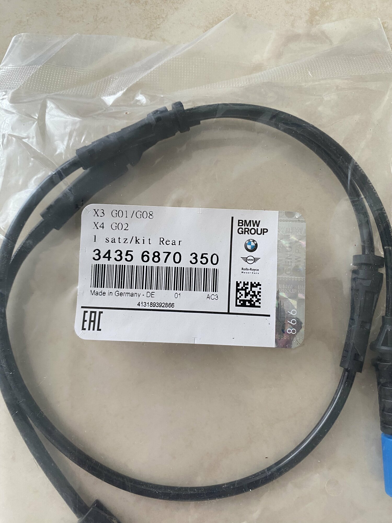 Датчик износа тормозных колодок задний 34356870350