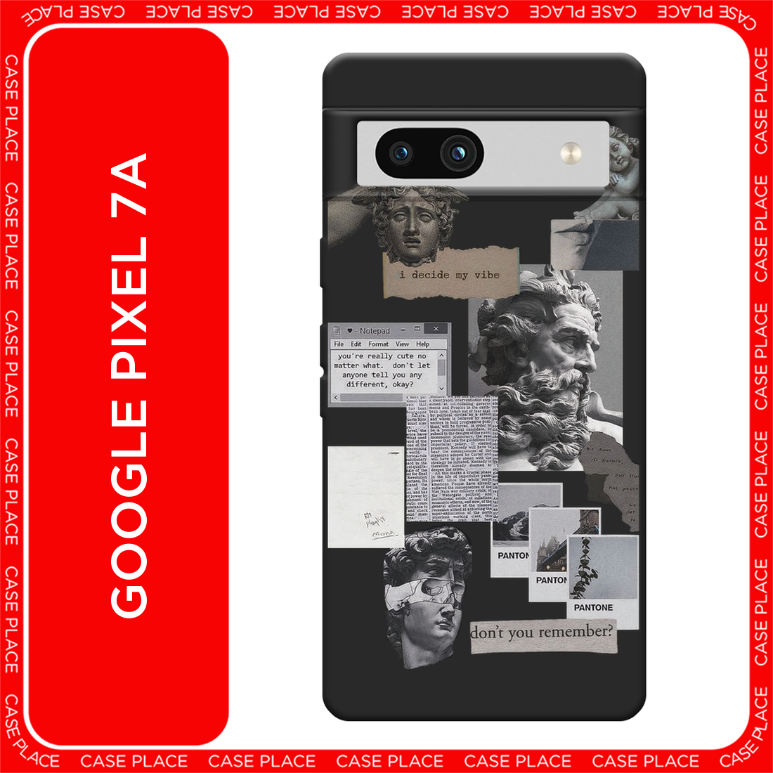 Черный матовый чехол на Google Pixel 7a / Гугл Пиксель 7a с принтом Коллаж греческие скульптуры