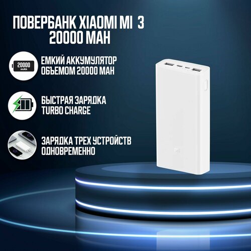 Внешний аккумулятор повербанк Xiaomi Mi Power Bank 3 20000 MAh PLM18ZM 2099₽