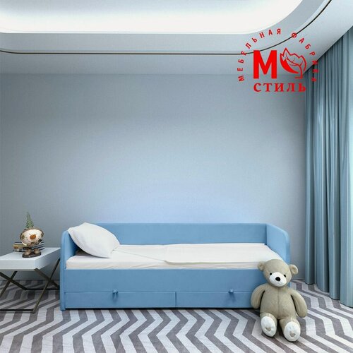 Изображение товара Кровать детская М-Стиль "Софт" 190х80 см, голубая на ортопедическом основании с ящиками для хранения