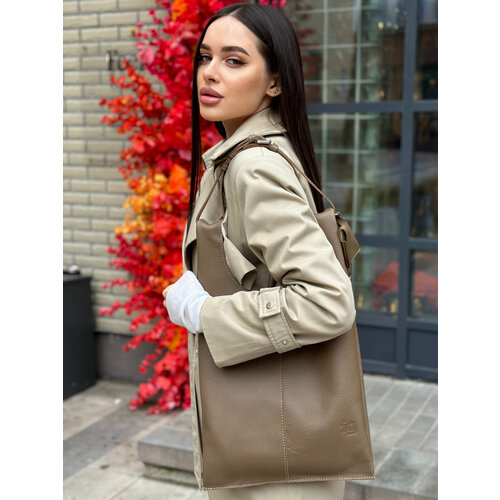 Сумка шоппер Igermann, фактура зернистая, темно-бежевый