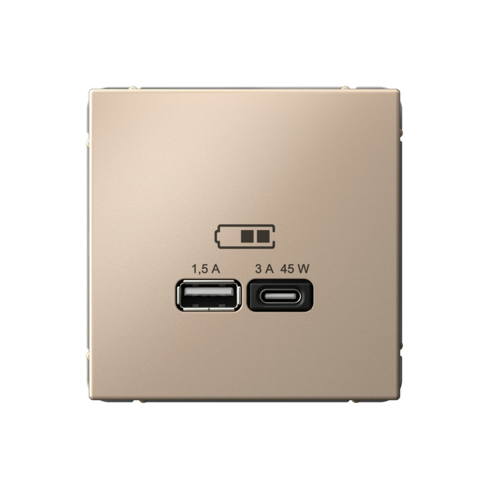 Artgallery usb розетка a + тип-c 45вт, высокоскоростной заряд, qc, pd, механизм, песочный
