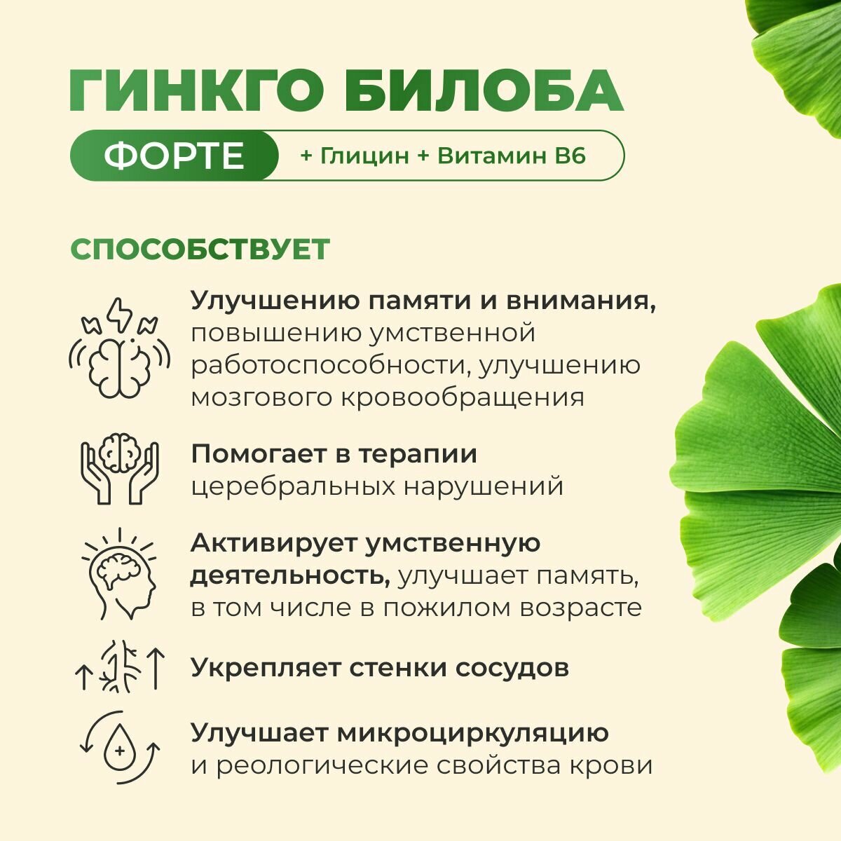 Гинкго Билоба форте + Глицин + Витамин В6 BioForte капсулы 30 шт. — фото 1