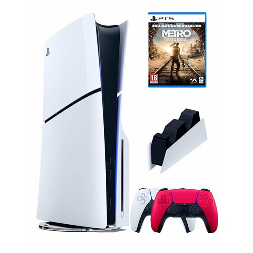 PS5 (ПС5) Игровая приставка Sony PlayStation 5 Slim + 2-й геймпад + зарядное + игра Metro красный