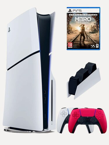 Изображение товара PS5 (ПС5) Игровая приставка Sony PlayStation 5 Slim + 2-й геймпад(красный) + зарядное + игра Metro