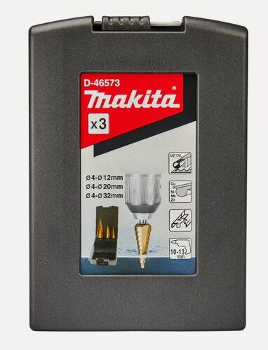 Изображение товара Набор ступенчатых сверл Makita D-46573 HSS-TiN (4-12, 4-20, 6-30) 3 шт