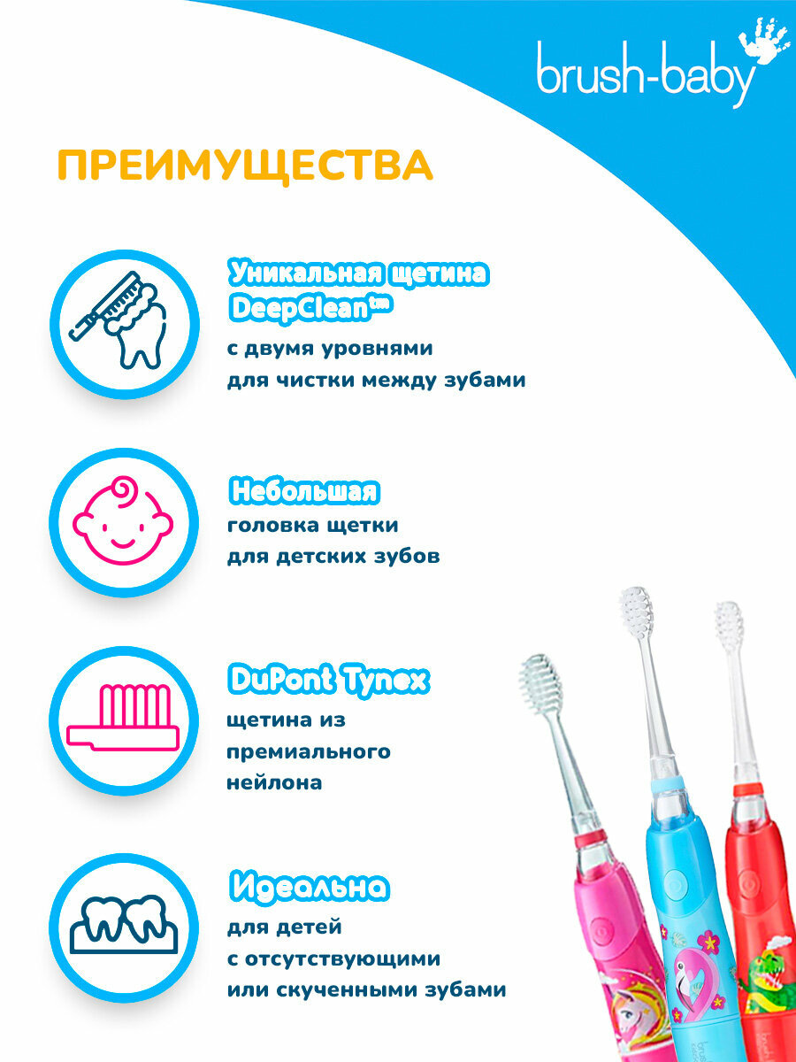 Картинки Насадки к электрической зубной щётке Brush-Baby KidzSonic от 3 лет, 4 шт.