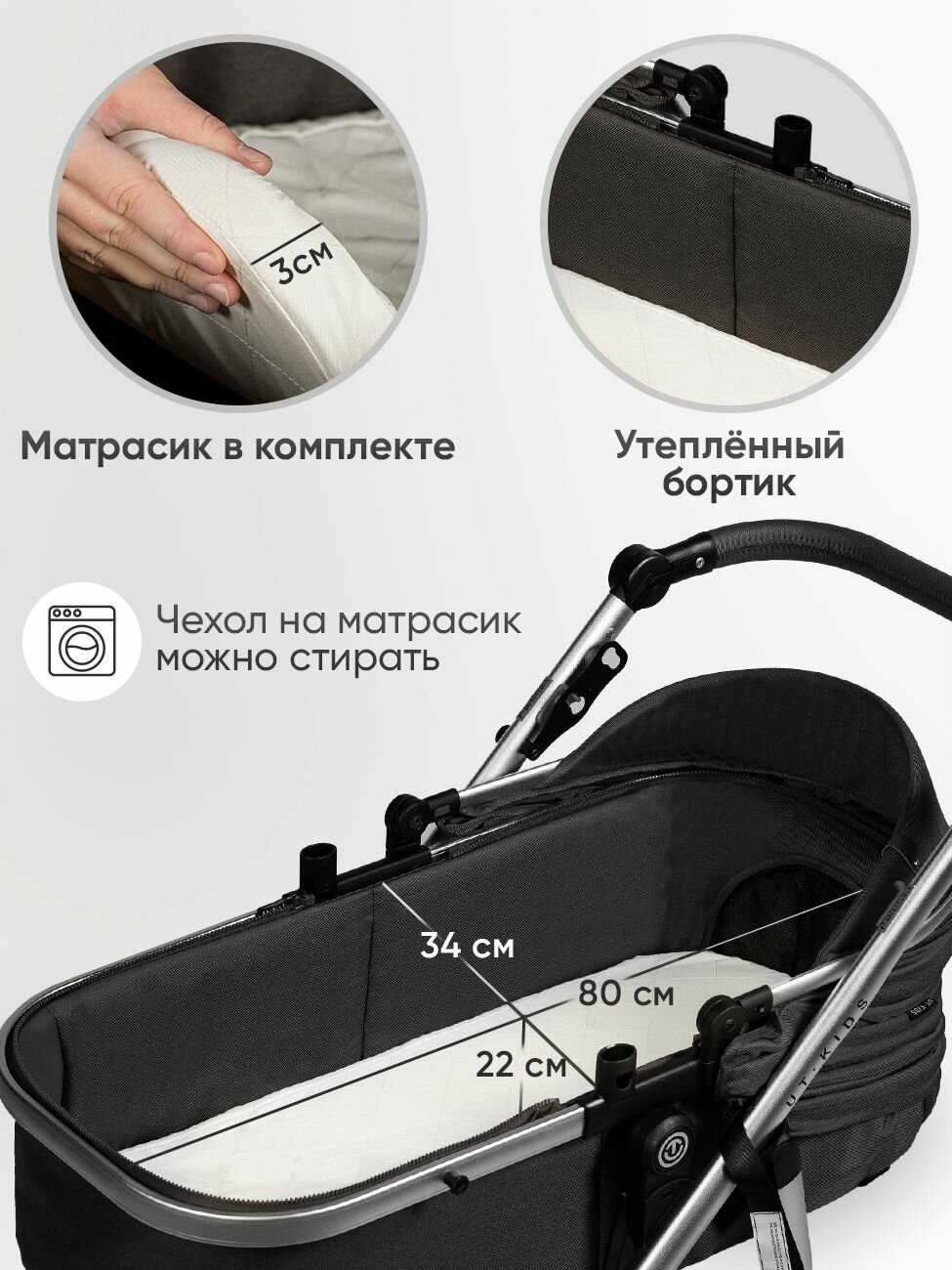 Коляска 2 в 1 для новорожденных прогулочная трансформер, Черная — фото 1