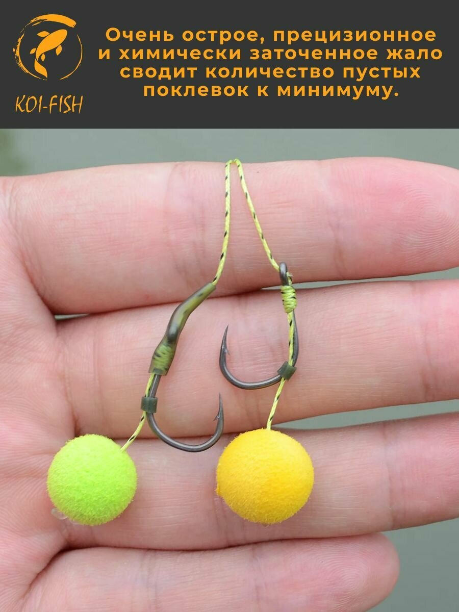 Крючки карповые WIDE GAPE 50 шт. (8001 размер №6) из высокоуглеродистой нержавеющей стали с тефлоновым покрытием PTFE COATED для ловли карпа — фото 1