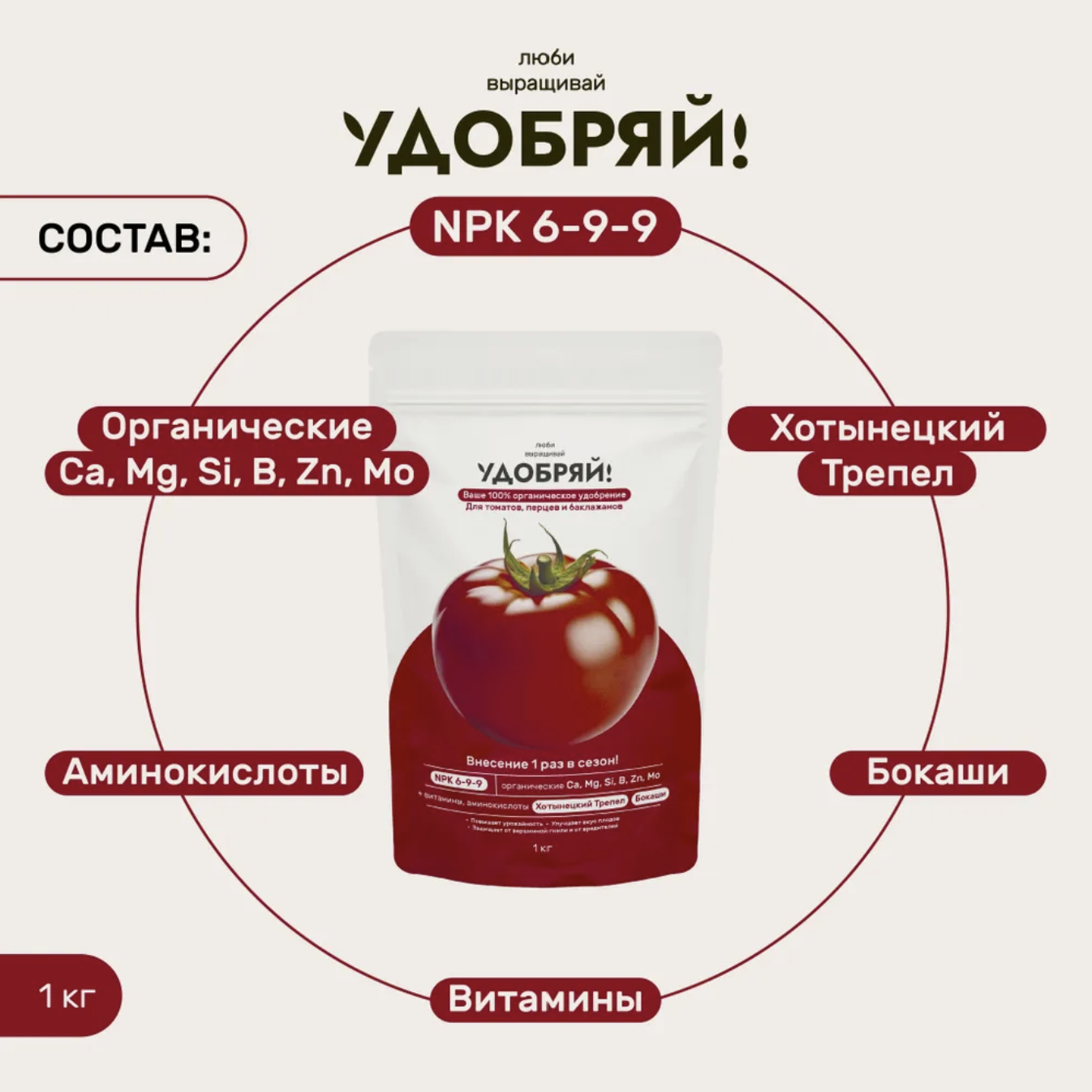 Изображение Органическое удобрение для томатов, перцев, баклажанов - Люби, Выращивай, Удобряй!