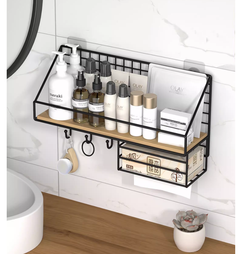 Интерьерная универсальная полка 2в1 MyPads с деревянной вставкой на 45см, прямая настенная навесная с салфетницей, легкая в установке для удобного .