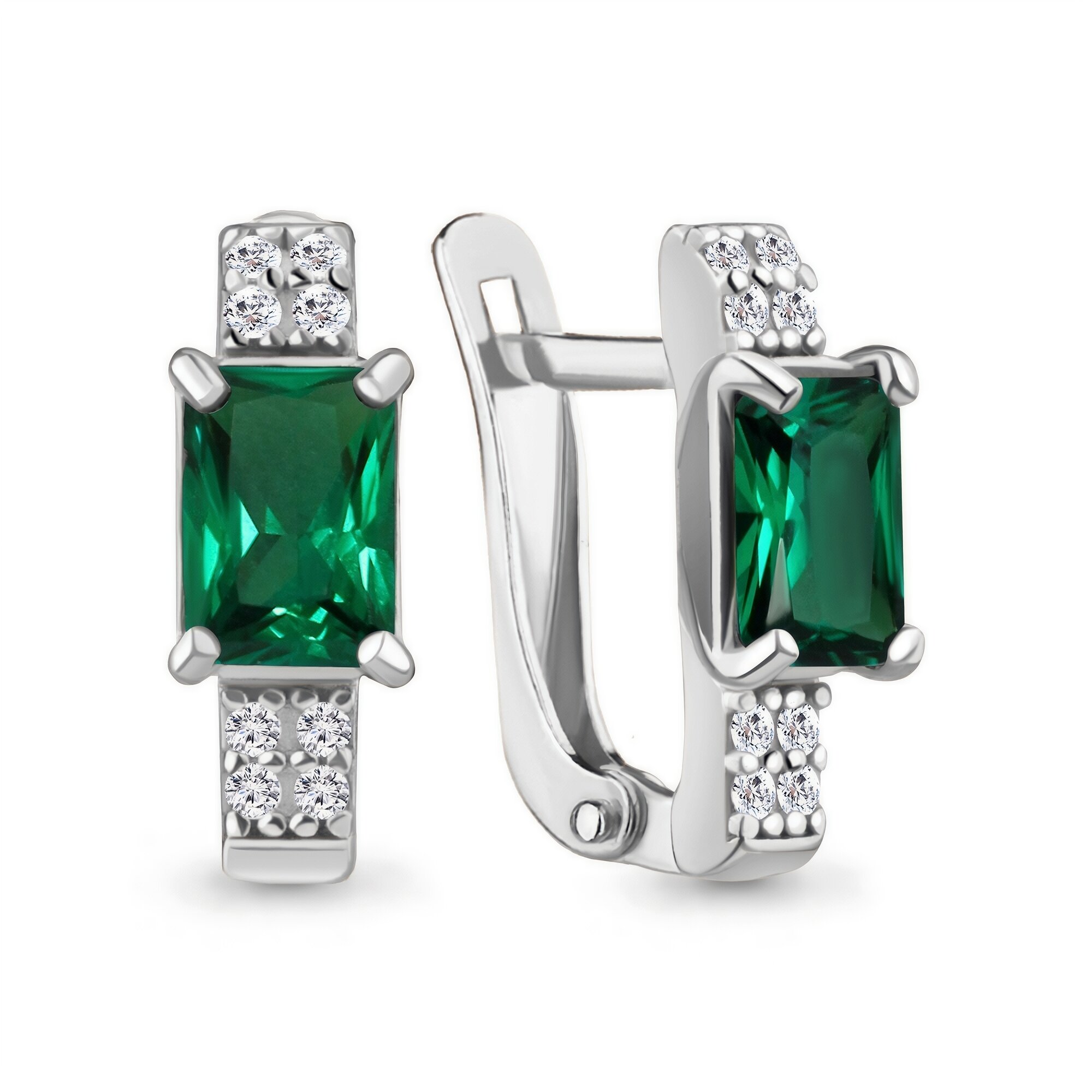Серьги Diamant online, серебро, 925 проба, родирование, изумруд синтетический, фианит