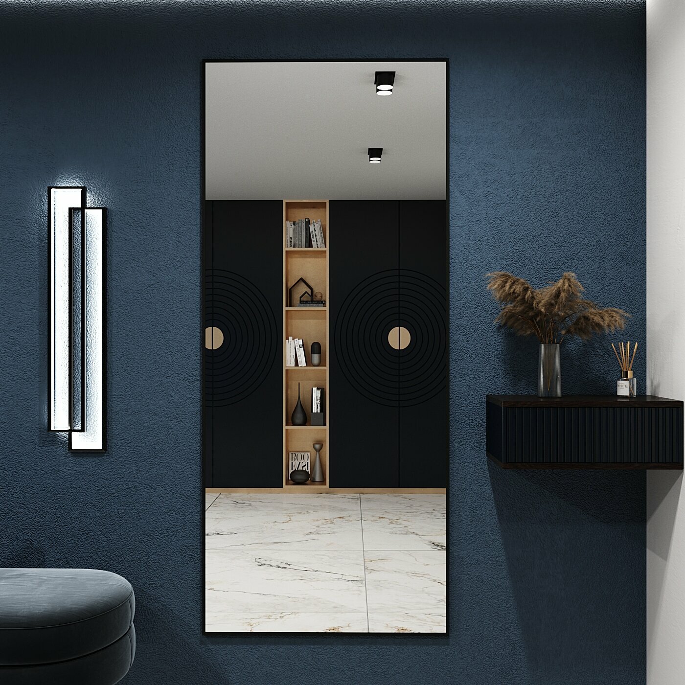 Зеркало настенное в алюминиевой раме BLX MIRROR 200х80 см. Черное