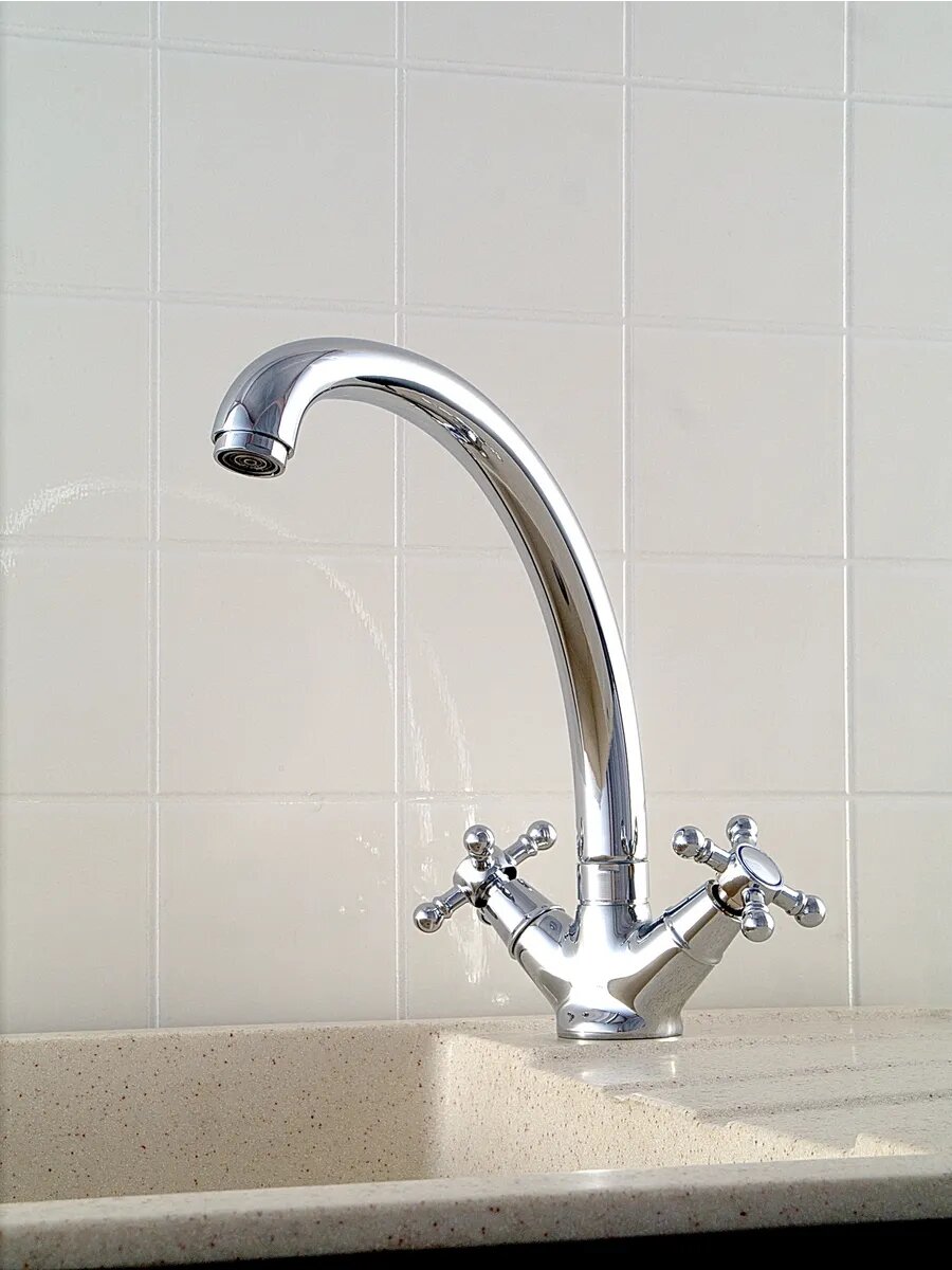 Смеситель для кухни Diadonna, латунь, высокий излив, хромированный, поворотный, 40 см — фото 1