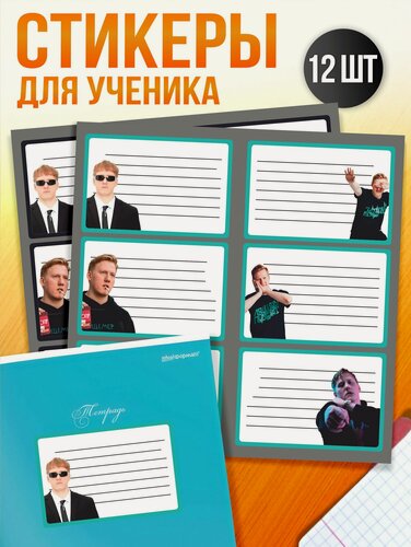 Изображение товара Наклейки на тетради для подписи мемы Даня Кашин