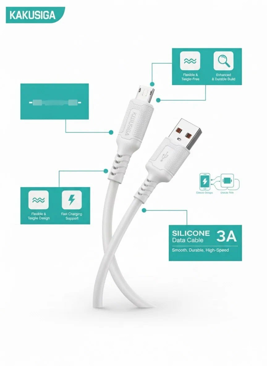 Кабель KAKUSIGA, USB-Micro, 3A, огнестойкий, силиконовый, 1м