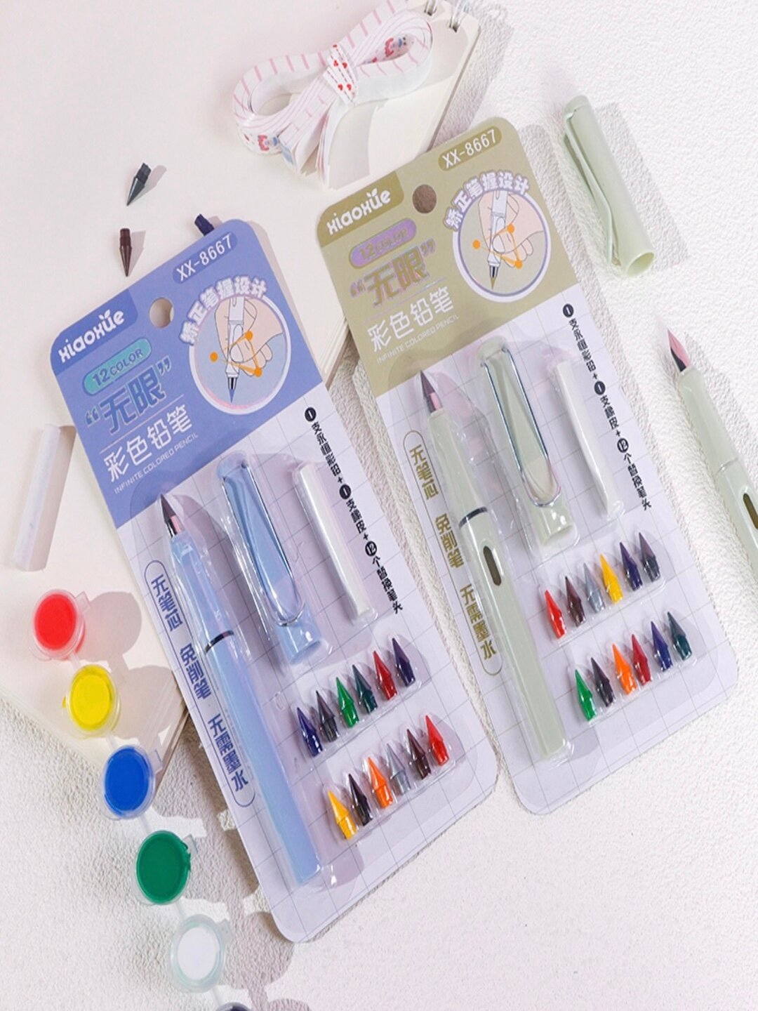 Набор вечных цветных карандашей, 12 штук, с ластиком, бесконечные