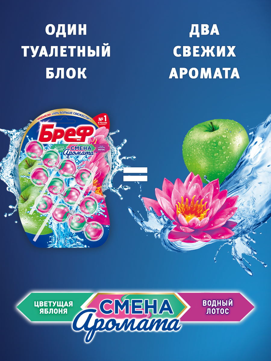 Туалетный блок для унитаза Bref Смена аромата Яблоко-Лотос, 3 шт. - фото №6
