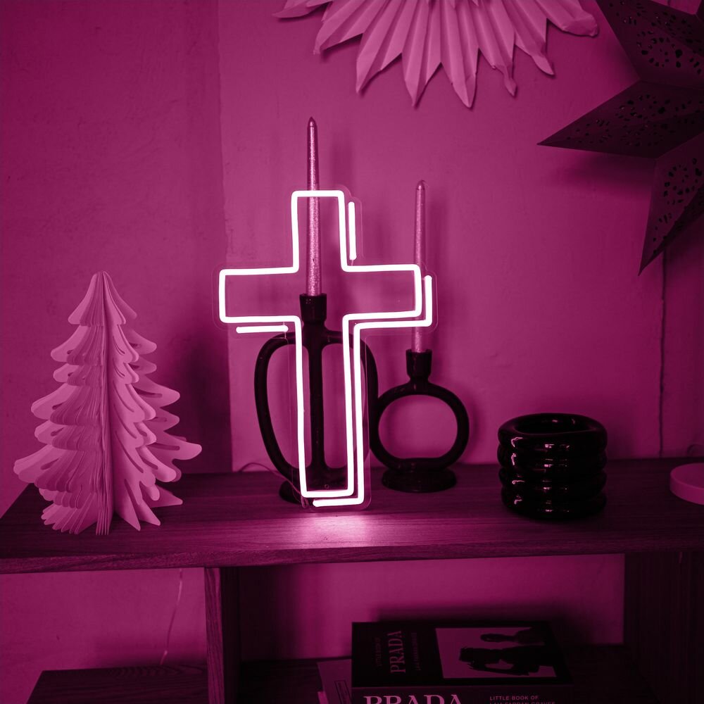 Светильник неоновый Крест, 28х40 см розовый