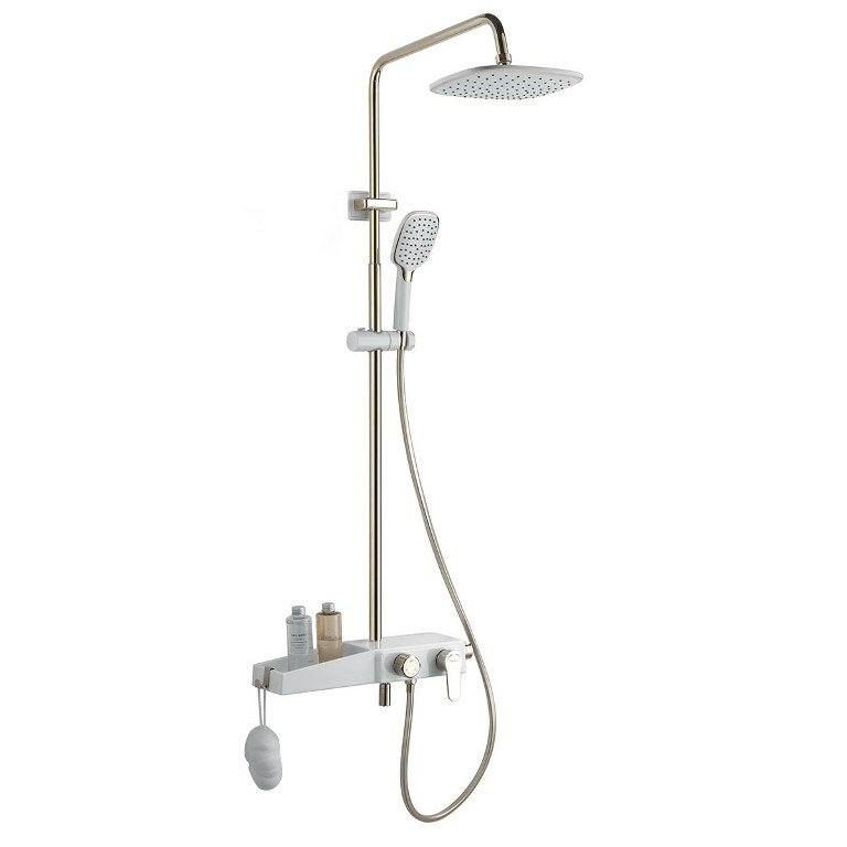 фото Душевая система AZARIO AZ-801-1 с поворотным изливом, белый/золото