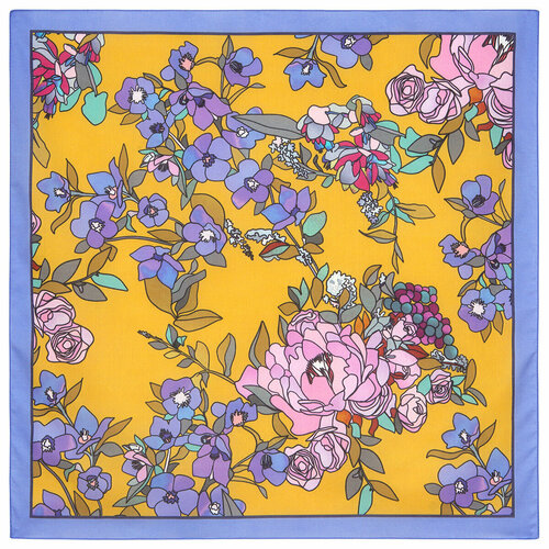 фото Платок павловопосадская платочная мануфактура,70х70 см, синий, розовый