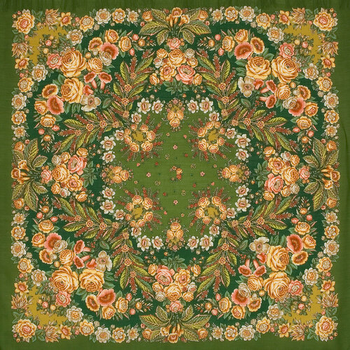 фото Платок павловопосадская платочная мануфактура,146х146 см, бежевый, зеленый