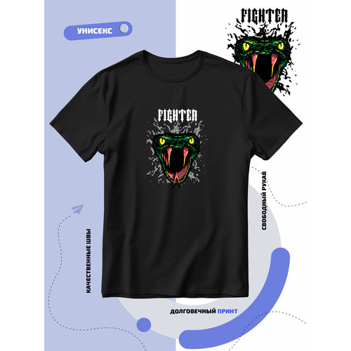 фото Футболка fighter змея с открытым ртом, размер xs, черный smail-p