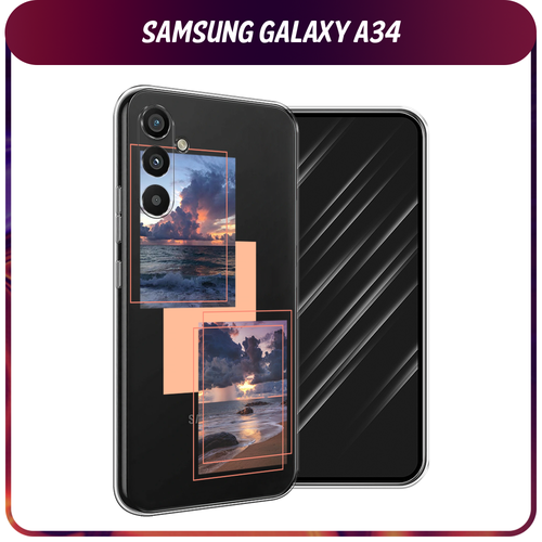 Силиконовый чехол на Samsung Galaxy A34 / Самсунг A34 Sky collage, прозрачный силиконовый чехол на samsung galaxy a34 самсунг галакси a34 бело черные сложные полосы