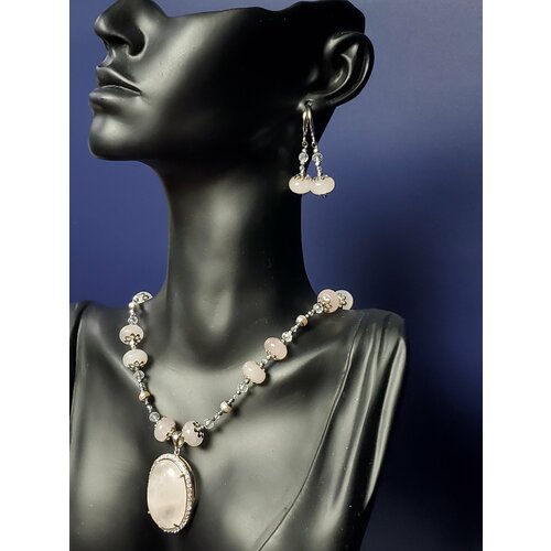 Серьги  с подвесками из розового кварца и хрусталя, хрусталь, серебряный, розовый