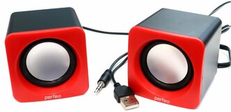 Колонки Perfeo "WAVE" 2.0, мощность 2х3Вт (RMS), красный, USB