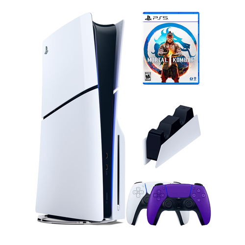 PS5 (ПС5) Игровая приставка Sony PlayStation 5 Slim disc + 2-й геймпад(фиолетовый) + зарядное + игра Mortal Kombat